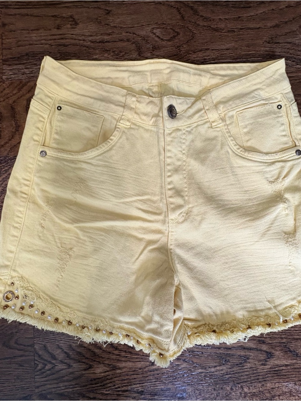 Sunshine Yellow Frayed Hem Jean Shorts